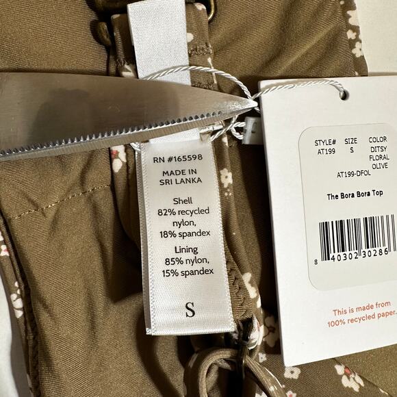 NWT Andie Swim The Bora Bora Convertible Bikini Top Ditsy Floral Olive S Beach - Picture 6 of 8